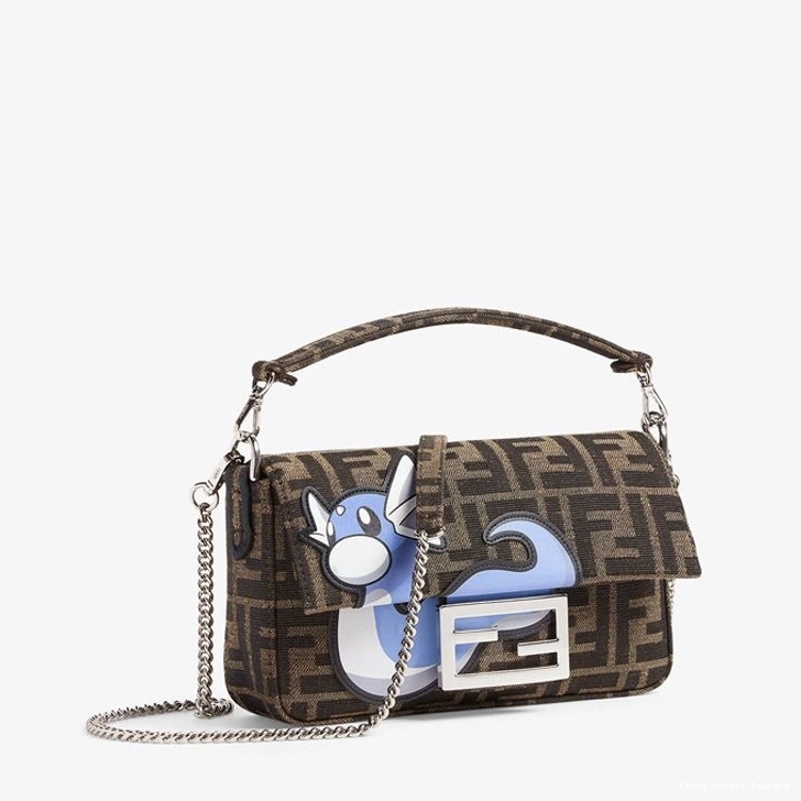 Affordable HOT Motif FF In Brown Bag Fendi Fabric Mini Blue Baguette Dragon Pokmon 0728